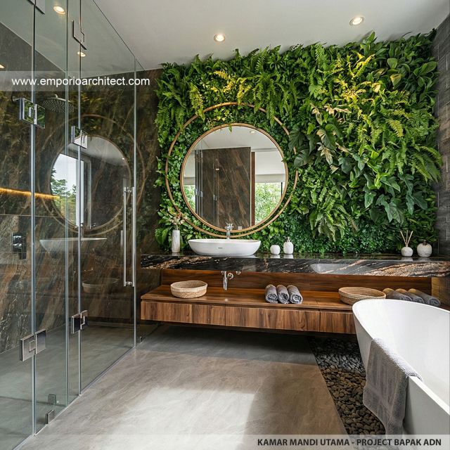 Desain Kamar Mandi Utama Rumah Modern 2.5 Lantai Bapak ADN di Tegal, Jawa Tengah