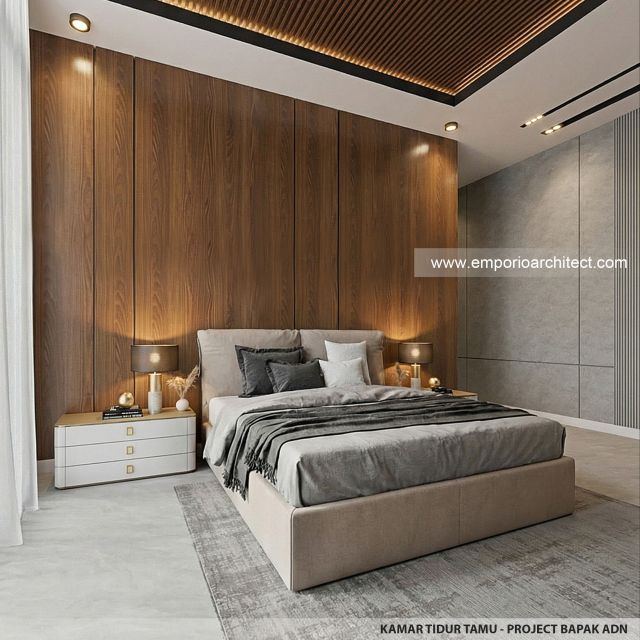 Desain Kamar Tidur Tamu Rumah Modern 2.5 Lantai Bapak ADN di Tegal, Jawa Tengah