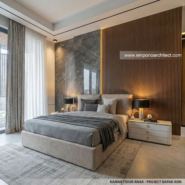 Desain Kamar Tidur Anak Rumah Modern 2.5 Lantai Bapak ADN di Tegal, Jawa Tengah