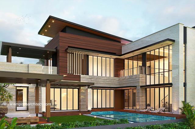 Desain Tampak Belakang Rumah Modern 2.5 Lantai Bapak AD di Tangerang, Banten