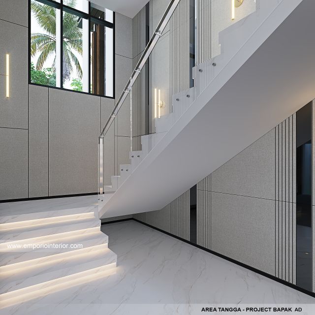 Desain Area Tangga Lantai 2 Rumah Modern 2.5 Lantai Bapak AD di Tangerang, Banten