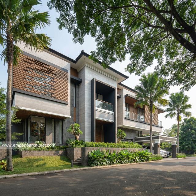 Desain Tampak Depan 2 Rumah Modern 2.5 Lantai Ibu EST di Semarang