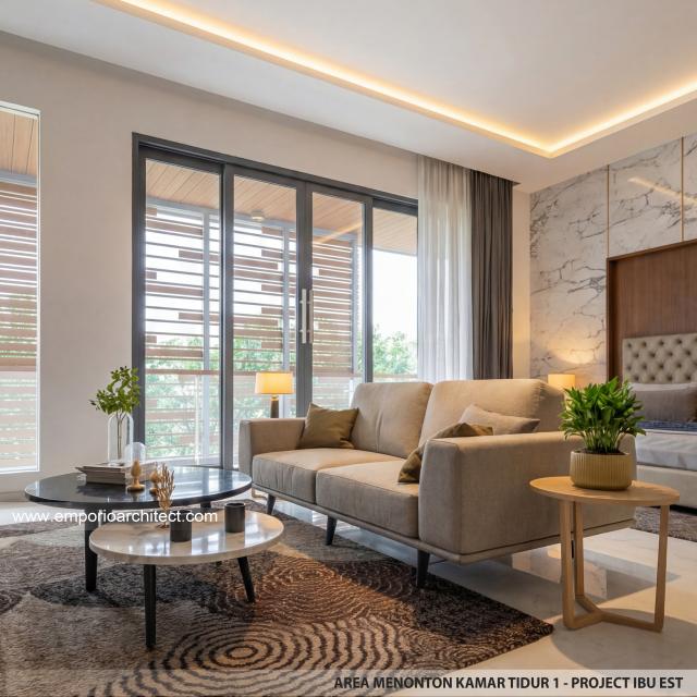 Desain Area Nonton Kamar Tidur 1 Rumah Modern 2.5 Lantai Ibu EST di Semarang