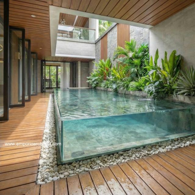 Desain Tampak Belakang 2 Rumah Modern 2.5 Lantai Ibu EST di Semarang