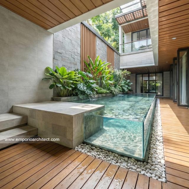 Desain Tampak Belakang Rumah Modern 2.5 Lantai Ibu EST di Semarang
