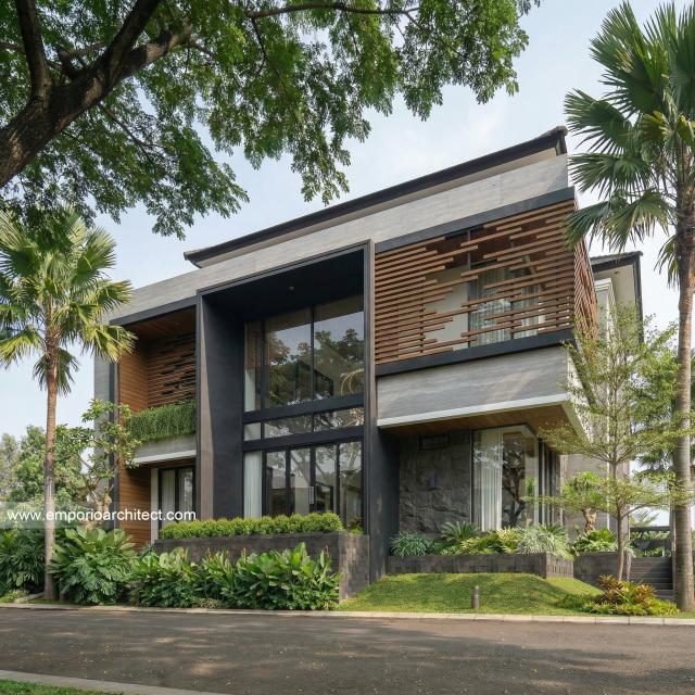 Desain Tampak Samping 2 Rumah Modern 2.5 Lantai Ibu EST di Semarang