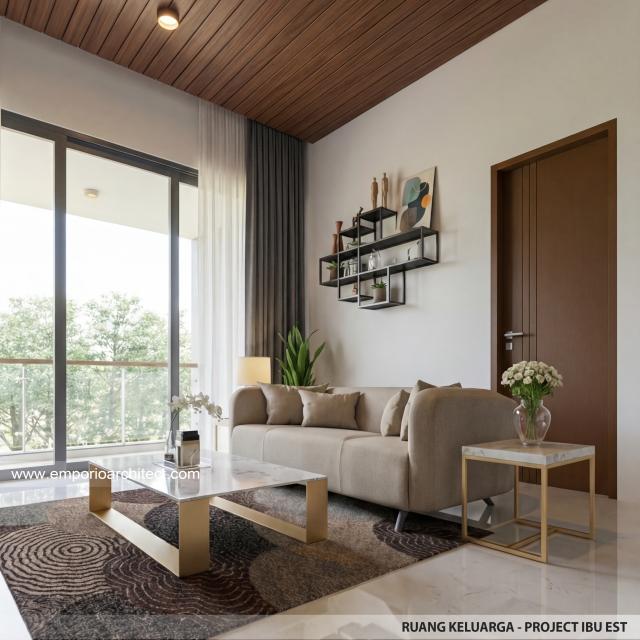 Desain Ruang Keluarga 2 Rumah Modern 2.5 Lantai Ibu EST di Semarang