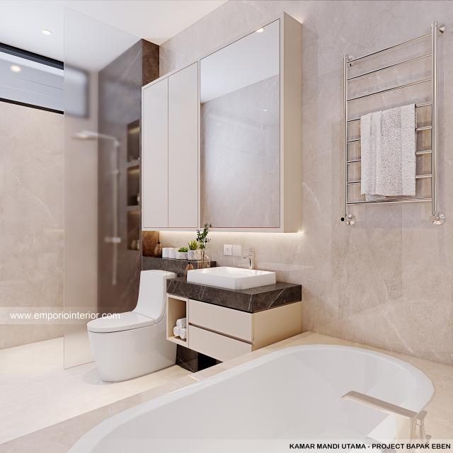 Desain Kamar Mandi Utama Rumah Modern 2.5 Lantai Bapak EBN di Jakarta