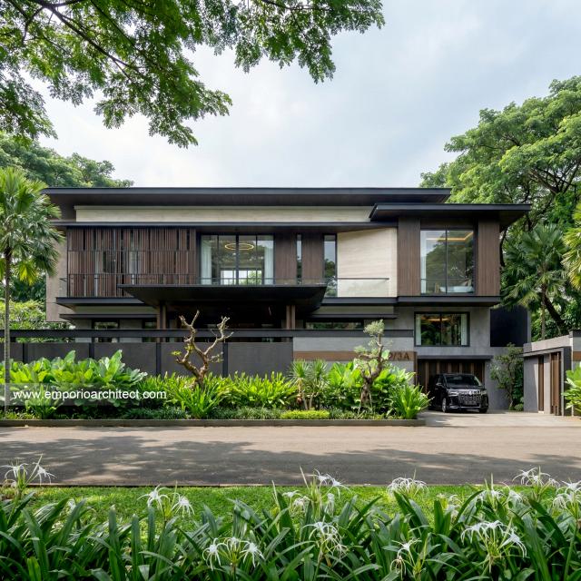 Desain Tampak Depan Rumah Modern 2.5 Lantai Ibu LL di Kalimantan Tengah