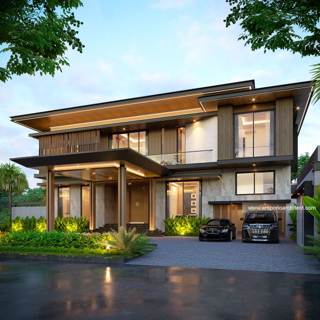 Desain Tampak Depan Rumah Modern 2.5 Lantai Ibu LL di Kalimantan Tengah