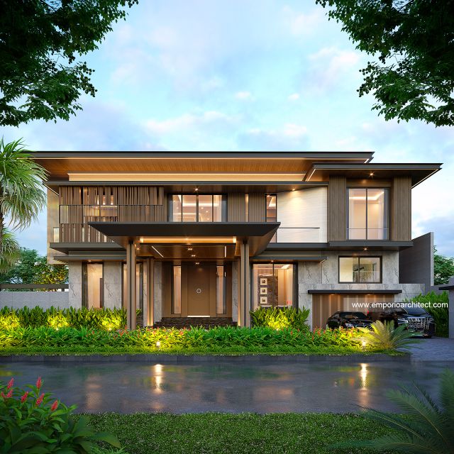 Desain Tampak Depan 2 Rumah Modern 2.5 Lantai Ibu LL di Kalimantan Tengah