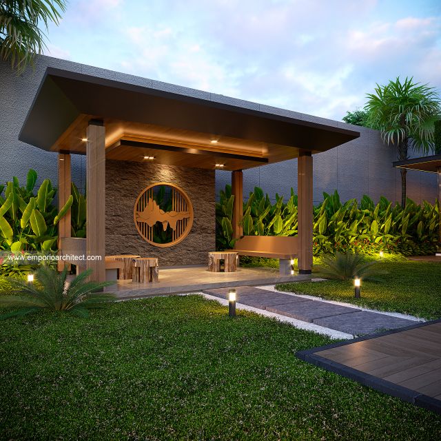 Desain Gazebo Rumah Modern 2.5 Lantai Ibu LL di Kalimantan Tengah