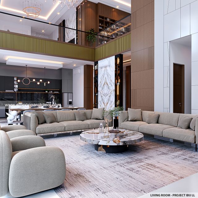 Desain Ruang Keluarga Rumah Modern 2.5 Lantai Ibu LL di Kalimantan Tengah