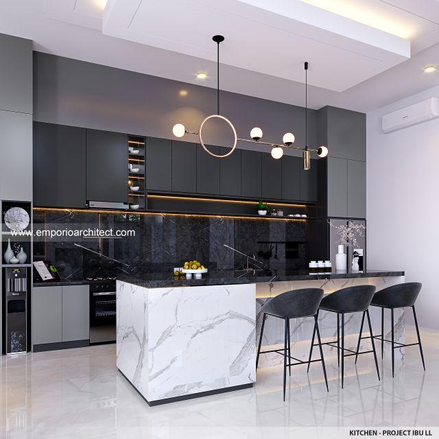 Desain Dapur Rumah Modern 2.5 Lantai Ibu LL di Kalimantan Tengah