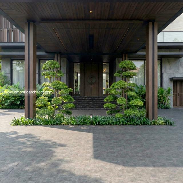 Desain Tampak Detail Depan 3 Rumah Modern 2.5 Lantai Ibu LL di Kalimantan Tengah