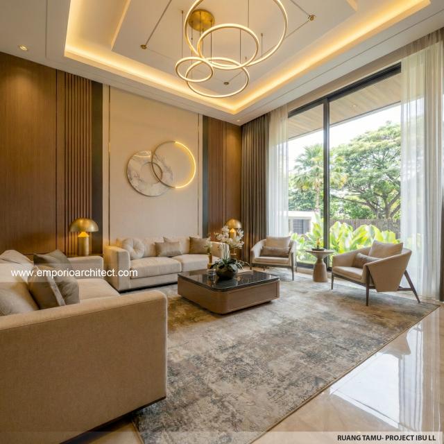Desain Ruang Tamu Rumah Modern 2.5 Lantai Ibu LL di Kalimantan Tengah