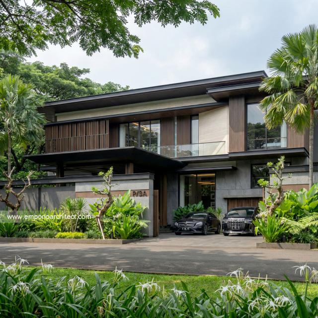 Desain Tampak Depan 2 Rumah Modern 2.5 Lantai Ibu LL di Kalimantan Tengah