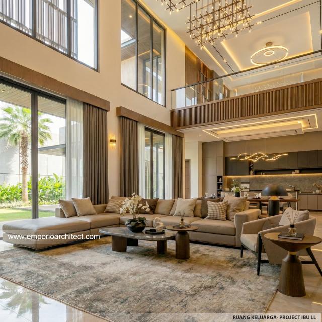 Desain Ruang Keluarga Rumah Modern 2.5 Lantai Ibu LL di Kalimantan Tengah