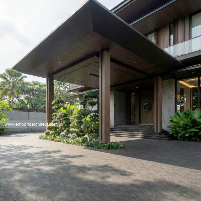 Desain Tampak Detail Depan 2 Rumah Modern 2.5 Lantai Ibu LL di Kalimantan Tengah