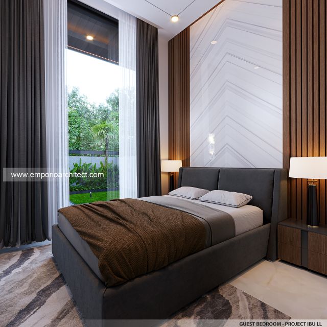 Desain Kamar Tidur Tamu Rumah Modern 2.5 Lantai Ibu LL di Kalimantan Tengah