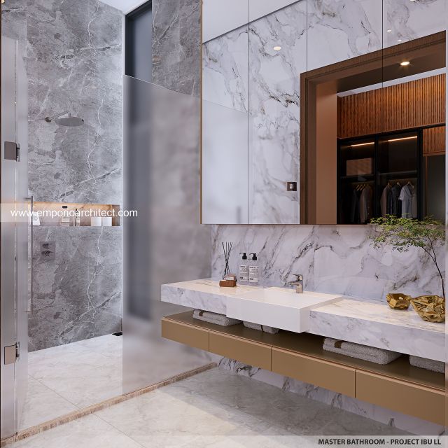 Desain Kamar Mandi Utama Rumah Modern 2.5 Lantai Ibu LL di Kalimantan Tengah