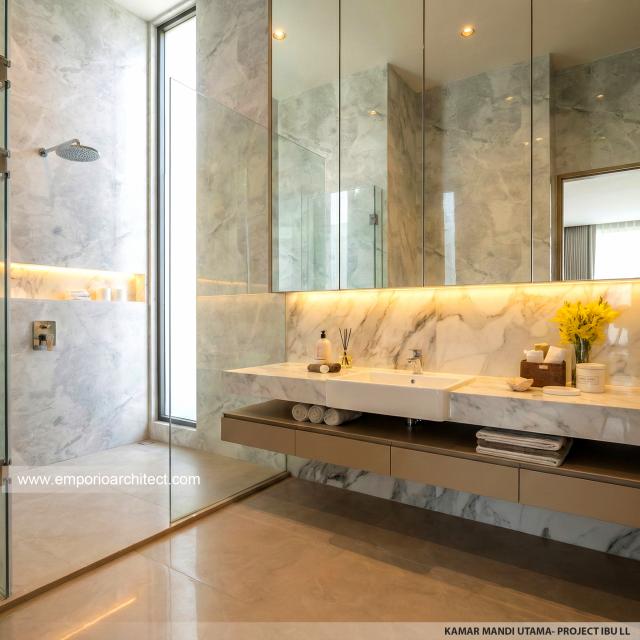 Desain Kamar Mandi Utama Rumah Modern 2.5 Lantai Ibu LL di Kalimantan Tengah
