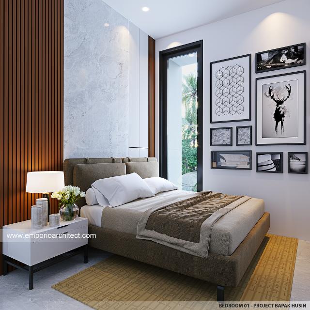 Desain Kamar Tidur 1 Perumahan The Gems Townhouse Modern 2.5 Lantai Bapak HSN di Cibubur, Jakarta Timur