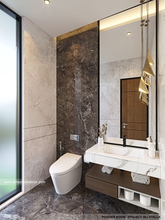 Desain Powder Room Rumah Modern 2.5 Lantai Ibu STL di Jakarta