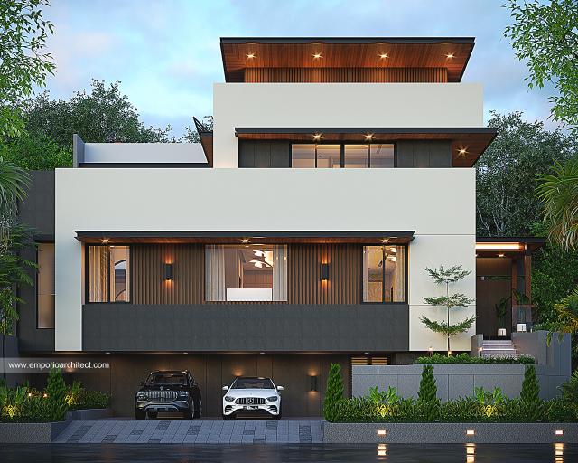 Desain Tampak Depan 2 Rumah Modern 3 Lantai Bapak WWS di Gading Serpong, Tangerang