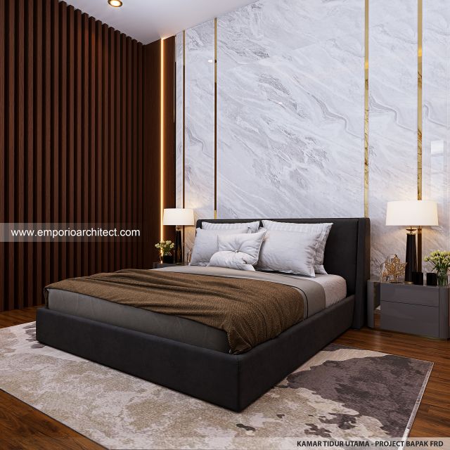 Desain Kamar Tidur Utama Rumah Modern 3 Lantai Bapak FRD di Jakarta