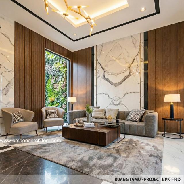 Desain Ruang Tamu Rumah Modern 3 Lantai Bapak FRD di Jakarta