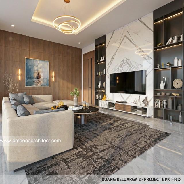 Desain Ruang Keluarga 2 Rumah Modern 3 Lantai Bapak FRD di Jakarta