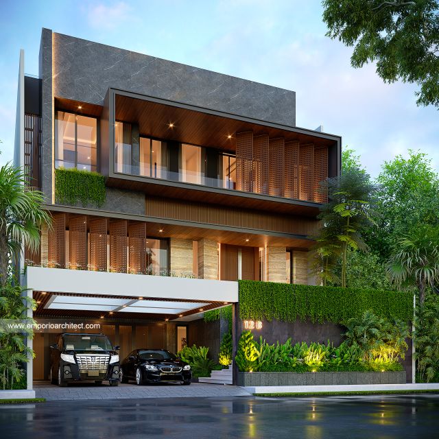 Desain Tampak Depan Rumah Modern 3 Lantai Bapak FRD di Jakarta