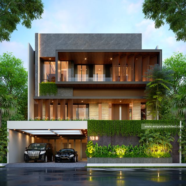 Desain Tampak Depan 3 Rumah Modern 3 Lantai Bapak FRD di Jakarta
