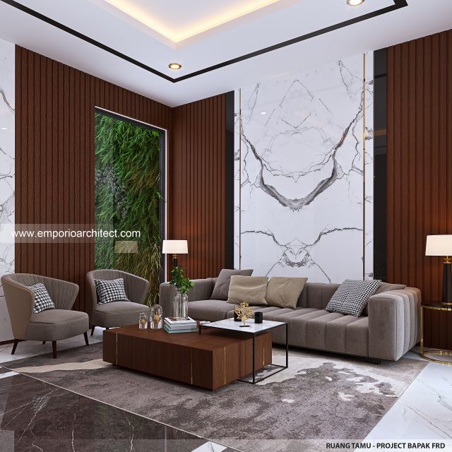 Desain Ruang Tamu Rumah Modern 3 Lantai Bapak FRD di Jakarta