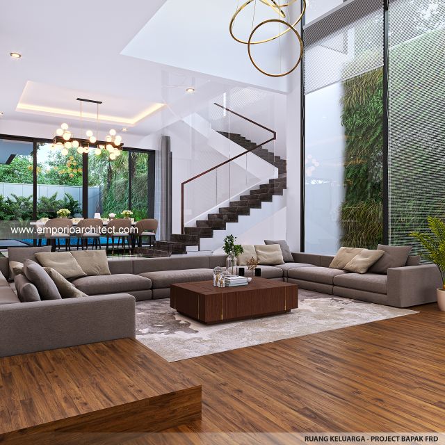 Desain Ruang Keluarga Rumah Modern 3 Lantai Bapak FRD di Jakarta