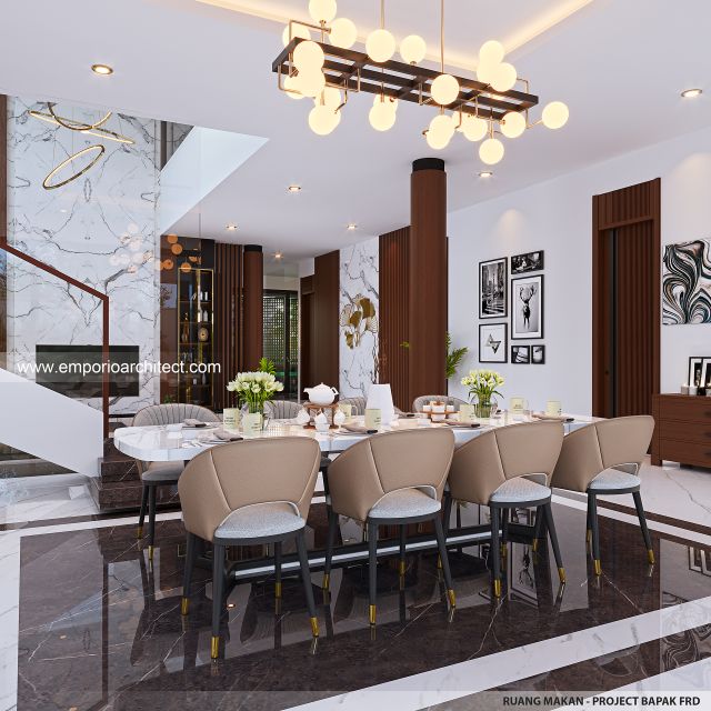 Desain Ruang Makan Rumah Modern 3 Lantai Bapak FRD di Jakarta