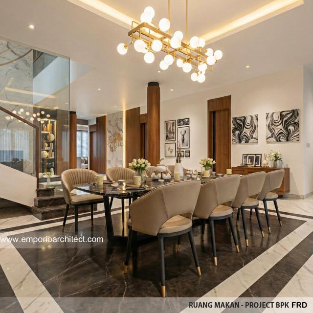 Desain Ruang Makan Rumah Modern 3 Lantai Bapak FRD di Jakarta
