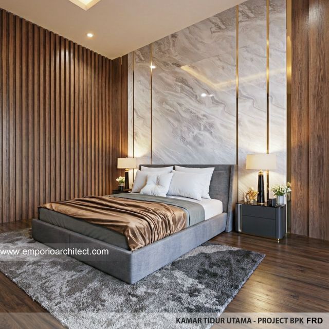 Desain Kamar Tidur Utama Rumah Modern 3 Lantai Bapak FRD di Jakarta