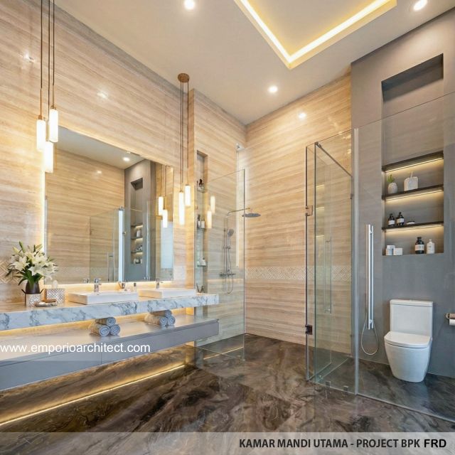 Desain Kamar Mandi Utama Rumah Modern 3 Lantai Bapak FRD di Jakarta