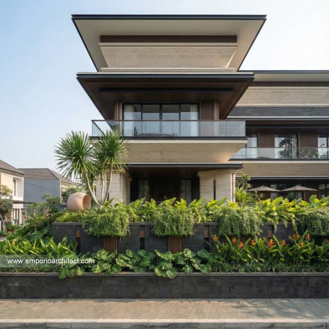 Desain Tampak Detail Depan Rumah Modern 3 Lantai Bapak CHN di Bandung