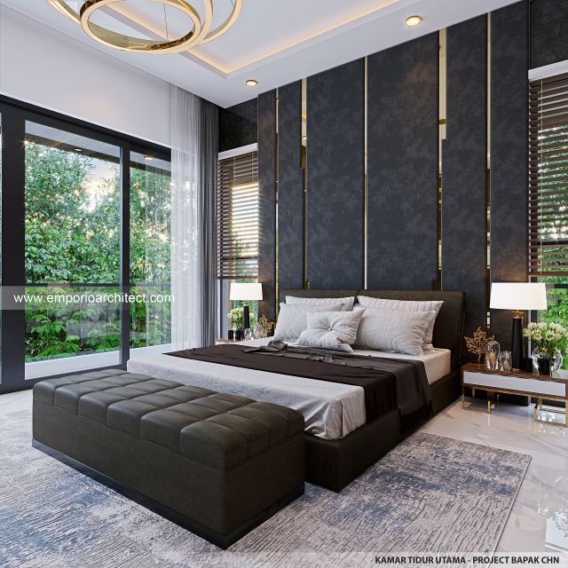 Desain Kamar Tidur Utama Rumah Modern 3 Lantai Bapak CHN di Bandung