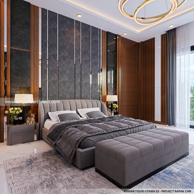 Desain Kamar Tidur Utama 2 Rumah Modern 3 Lantai Bapak CHN di Bandung
