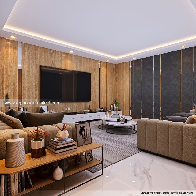Desain Home Teater Rumah Modern 3 Lantai Bapak CHN di Bandung