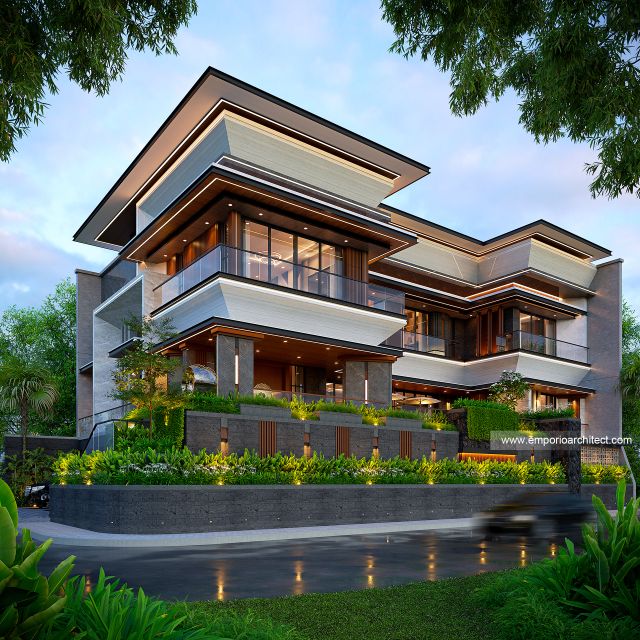 Desain Tampak Hook Rumah Modern 3 Lantai Bapak CHN di Bandung