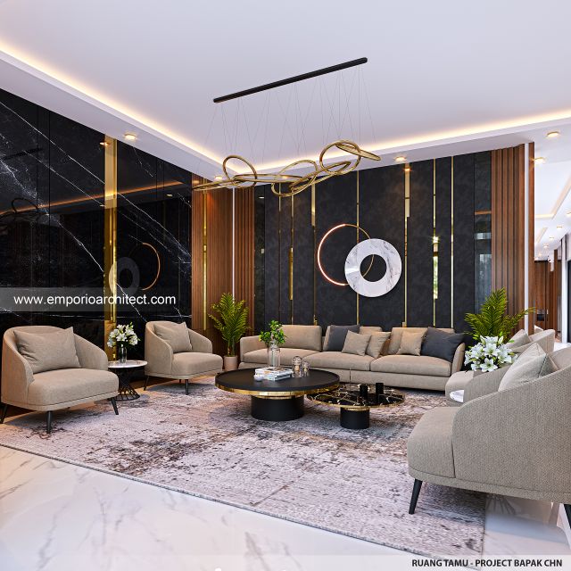 Desain Ruang Tamu Rumah Modern 3 Lantai Bapak CHN di Bandung