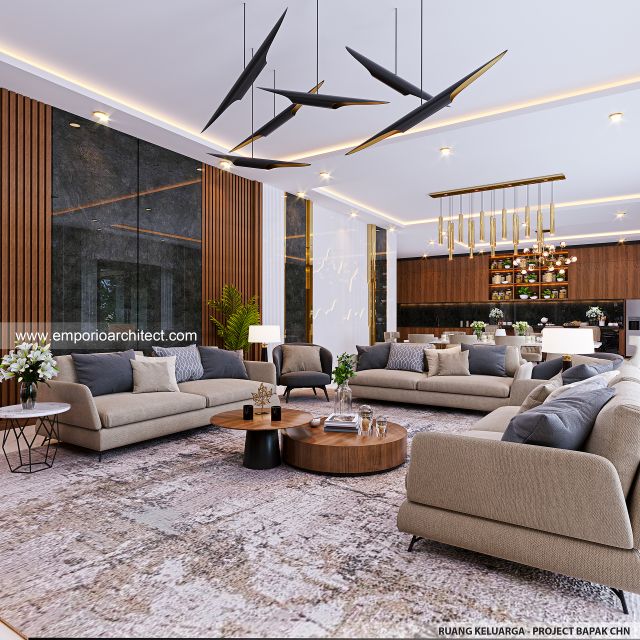 Desain Ruang Keluarga Rumah Modern 3 Lantai Bapak CHN di Bandung