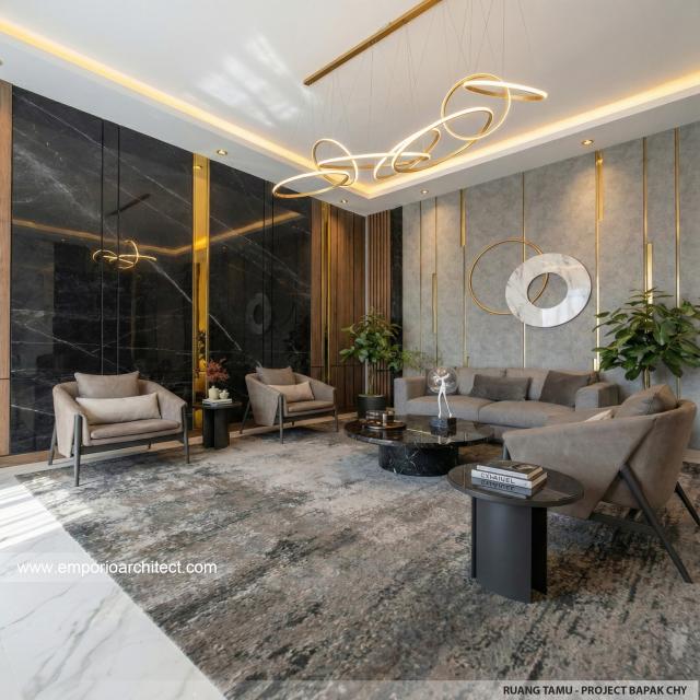 Desain Ruang Tamu Rumah Modern 3 Lantai Bapak CHN di Bandung