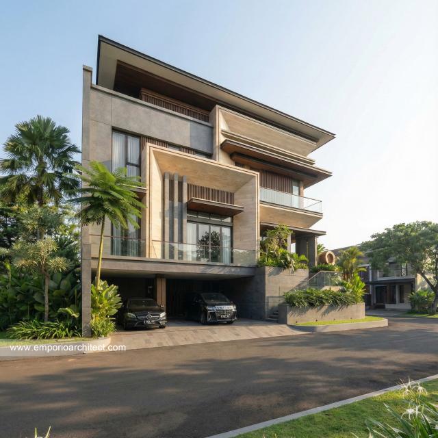 Desain Tampak Hook Rumah Modern 3 Lantai Bapak CHN di Bandung