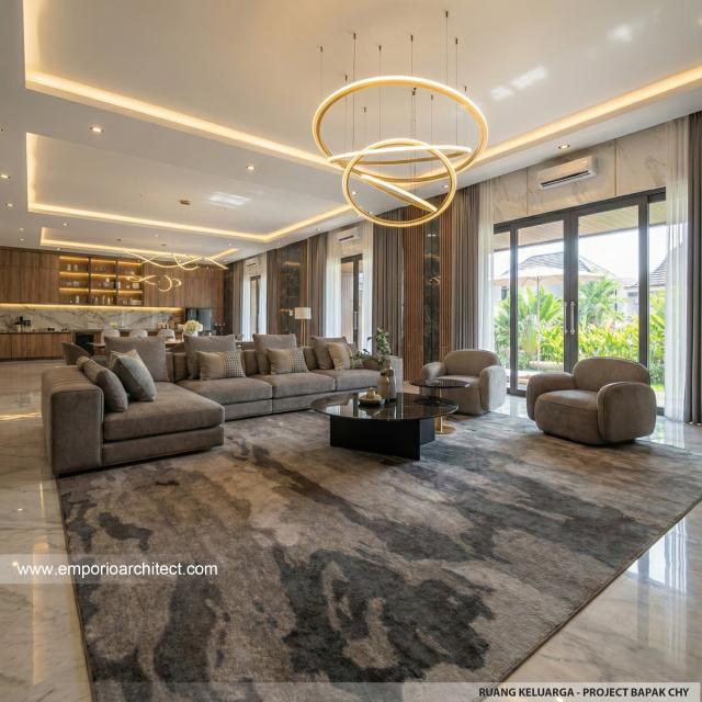 Desain Ruang Keluarga Rumah Modern 3 Lantai Bapak CHN di Bandung